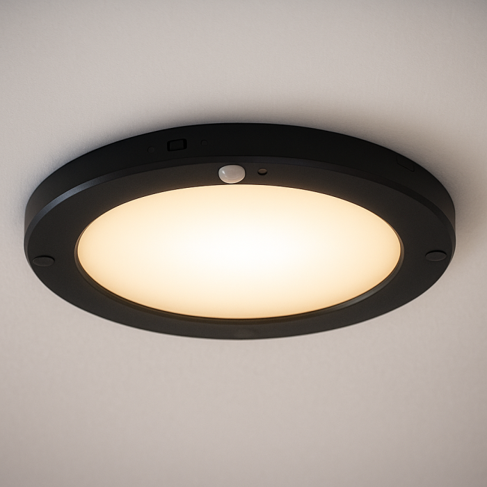 Plastic ceiling light with sensor black, Luan, 20W, 3000K LED