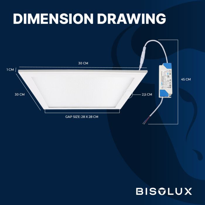 Bisolux 300x300 LED Panel - 12W - 6000K - UGR<19 - Side-Lit