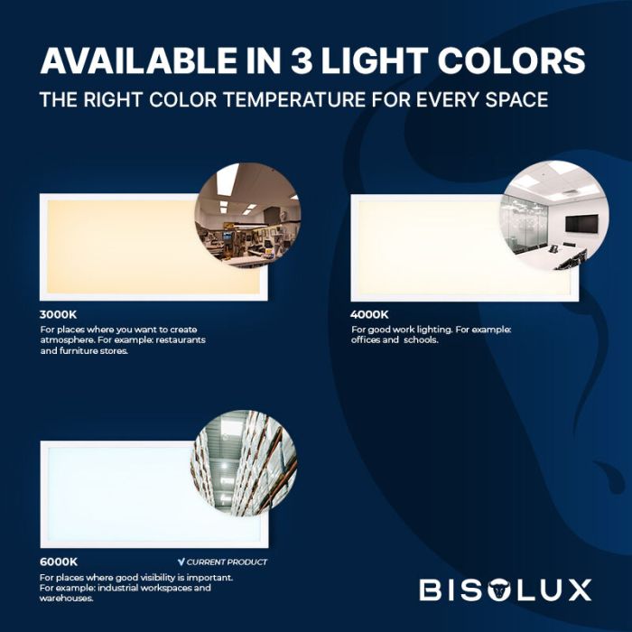Bisolux 1200x600 LED Panel - 60W - 6000K - UGR<19 - Side-Lit