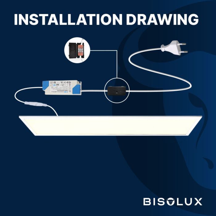Bisolux 1200x600 LED Panel - 60W - 6000K - UGR<19 - Side-Lit