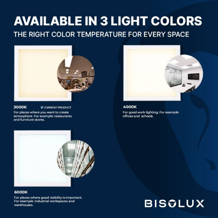 Bisolux 620x620 LED Panel - 38W - 3000K - UGR<19 - Side-Lit