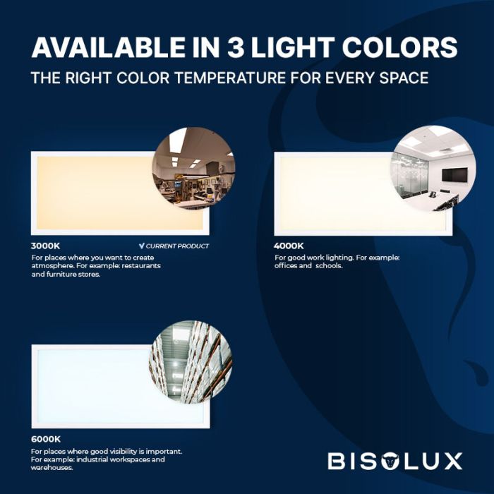 Bisolux 1200x300 LED Panel - 38W - 3000K - UGR<19 - Side-Lit